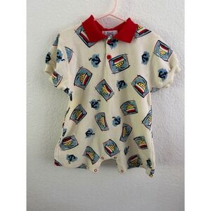 Vintage Small Steps Nautical Boat Anchor Waffle Knit Romper 24 Months Red Cream